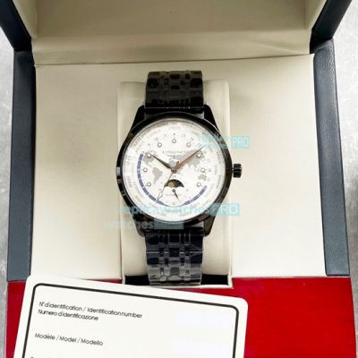 Best Replica Longines Whtie Dial Stainless Steel Black Case Moonphase Watch